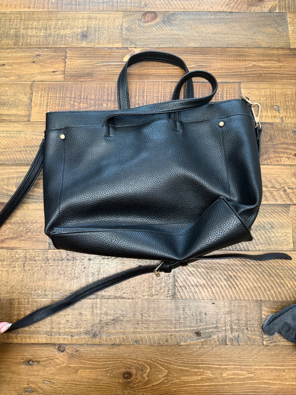 a new day Black Pebbled Shoulder Tote with Crossbody Strap
